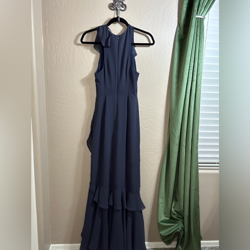 Lulus c/med collective Be About You Washed Navy Ruffled Asymmetrical Maxi Dress - Picture 11 of 16
